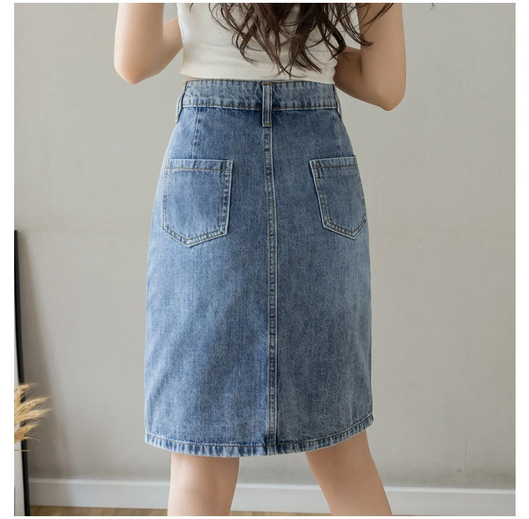 กระโปรงยีนส์ปักลายแฟชั่นฤดูใบไม้ผลิและฤดูร้อนใหม่ สไตล์ลำลอง สำหรับผู้หญิงสาวๆ ไซส์พลัส