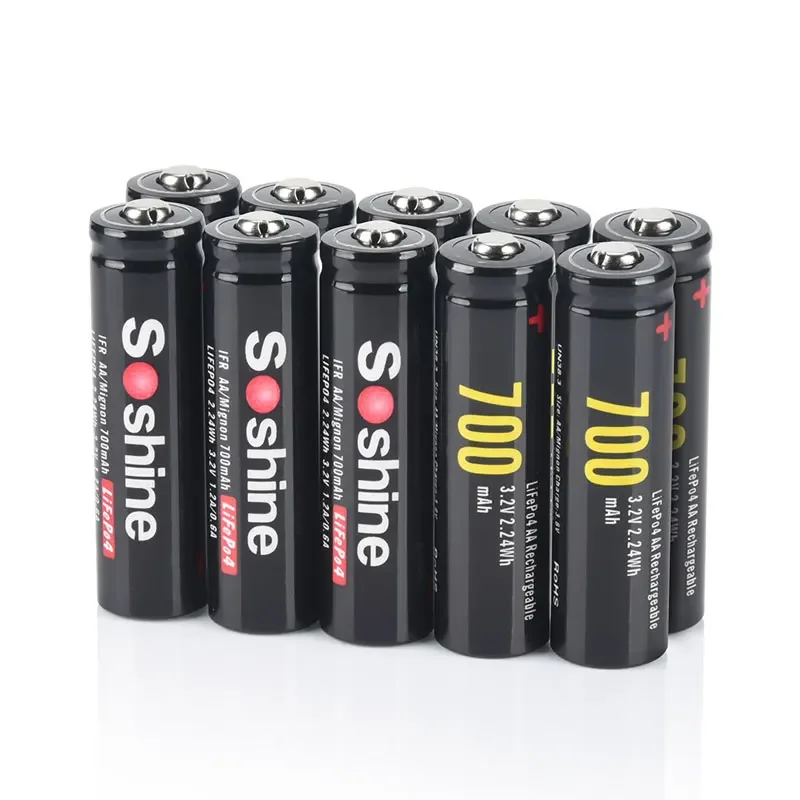 Soshine AA 14500 LiFePO4-Akku, 3,2 V, 700 mAh, wiederaufladbarer Akku, 1000 Zyklen Zeit für kabellose Maus, elektrische Spielzeug-Taschenlampe 8