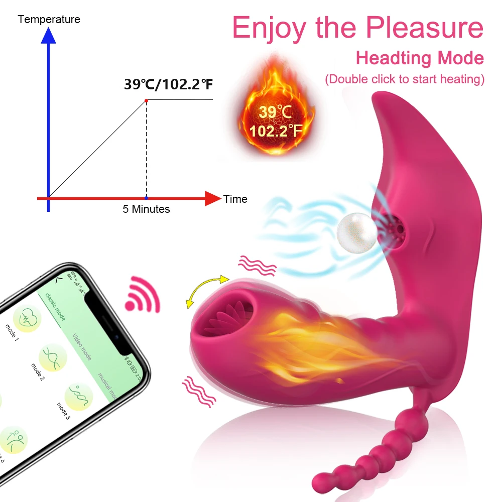 Bluetooth APP Control Dildo Vibrator for Women Panties with Heating 3 in1 Clitoris Stimulator G Spot Massager Sex Toys for Adult