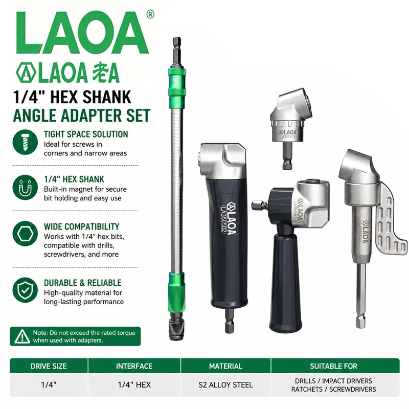 LAOA Angle Bit Driver 90‑108 Degree Screwdriver Corner Adapter Flexible Extension Shaft for Narrow Space Working Hand Tool