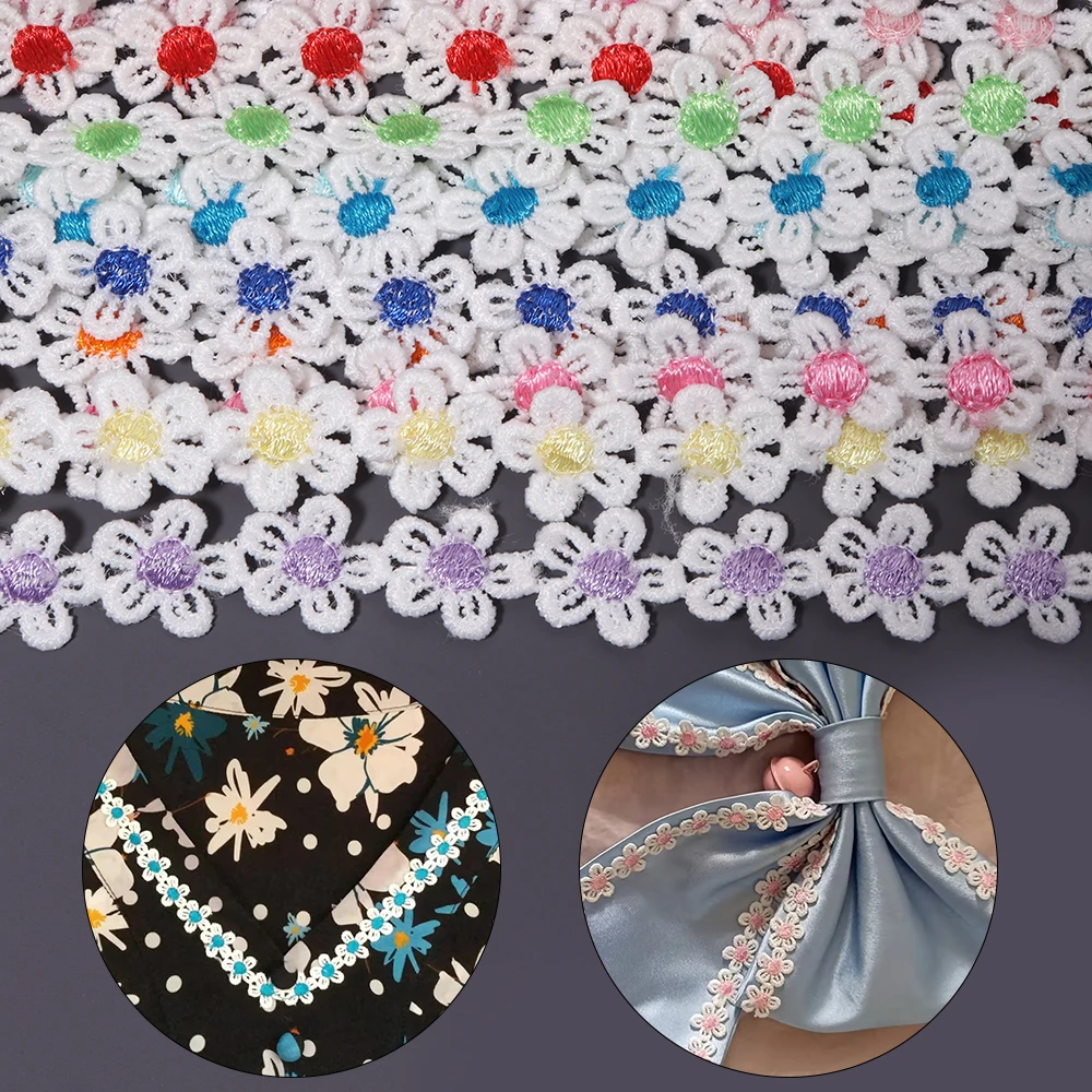 3yards 1.5cm Colorful Hollow Sunflower Lace Trim Water Soluble Embroidered Ribbon DIY Clothing Hair Decor Sewing Accessories