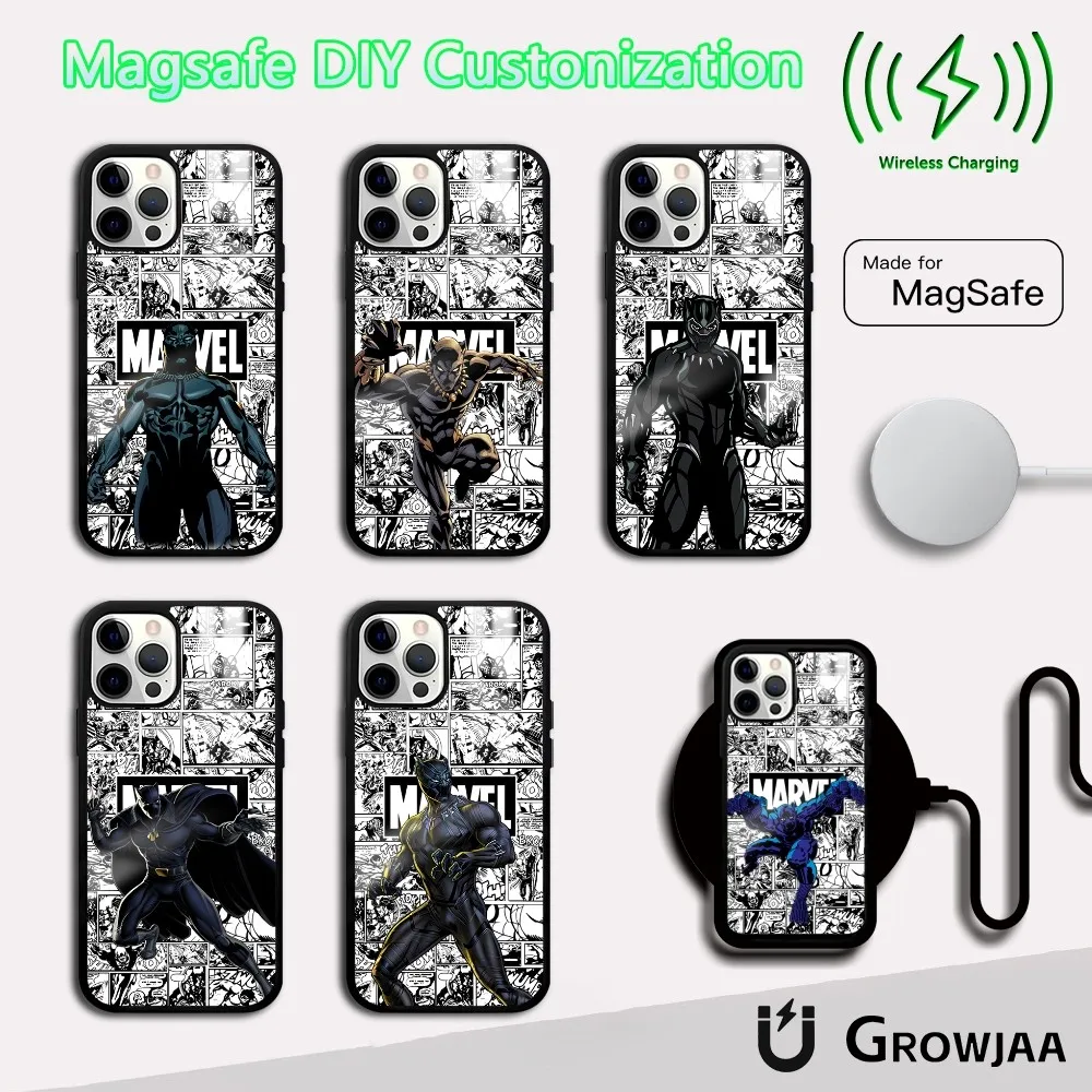 

Black Panther Superhero Phone Case For iPhone 16 15 14 13 12 11 Pro Max Plus Mini Magsafe Mirror Wireless Magnetic Cover