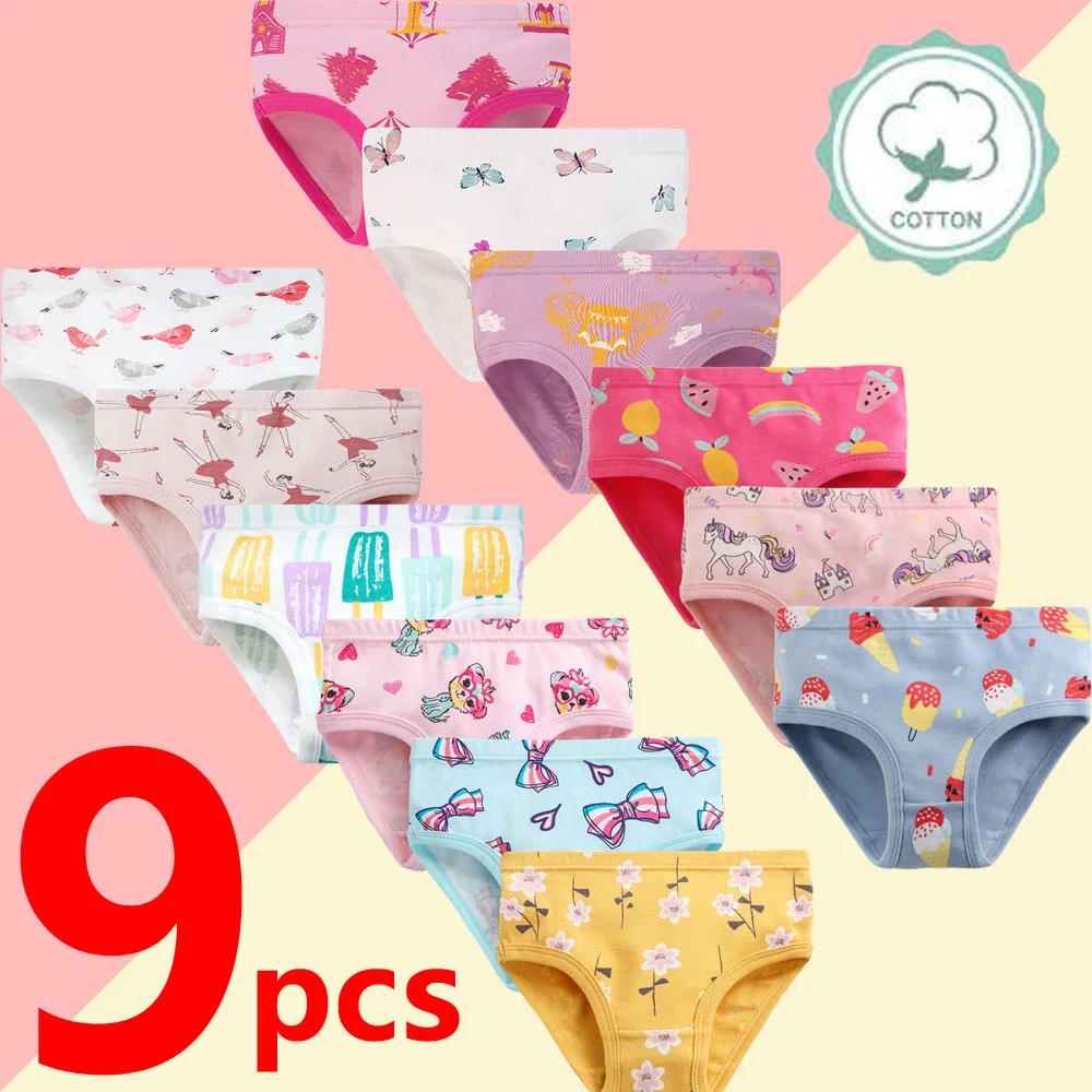 1/3/6/9 Pcs/pack Children's Girls Panties Cotton Soft Pretty Cartoon Unicorn Print Underwear For Girls Undies Boxer Breathable