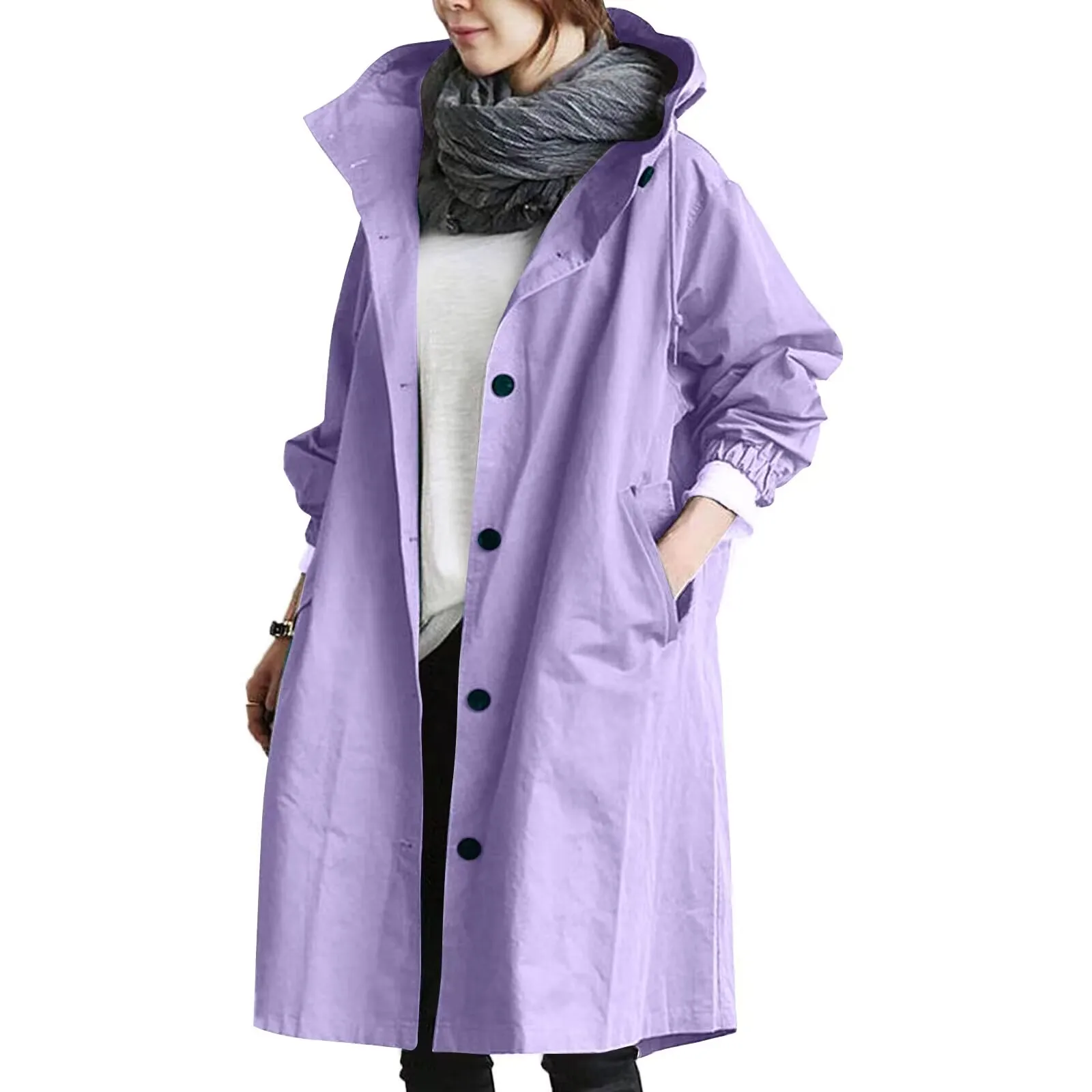 Female long hooded lining Windbreaker  Autumn large size 120kg oversized trench coat