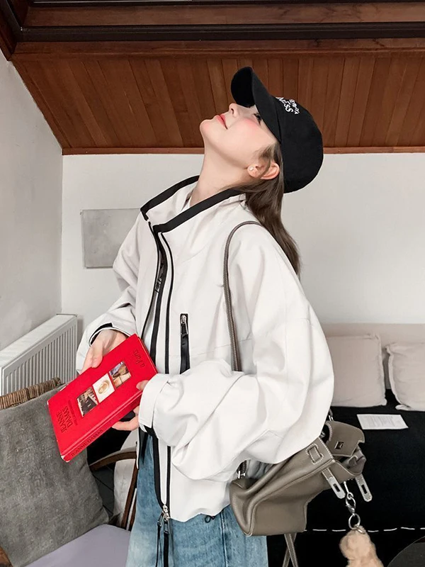 

plus Size 300 Pounds Fat MM Short Jacket Women's Spring Zipper Casual Coat Simple Stand Collar Korean Style Pear Body Type