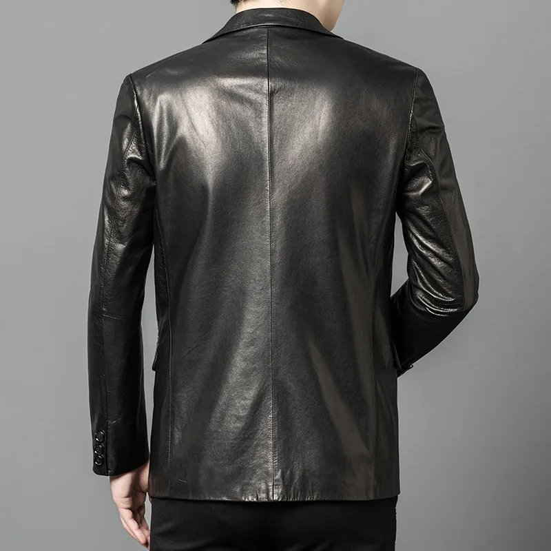 Men's Notched Lapel Smart Casual Sheepskin Leather Jacket New High Quality Waxed Sheepskin Coat For Spring Autumn Winter