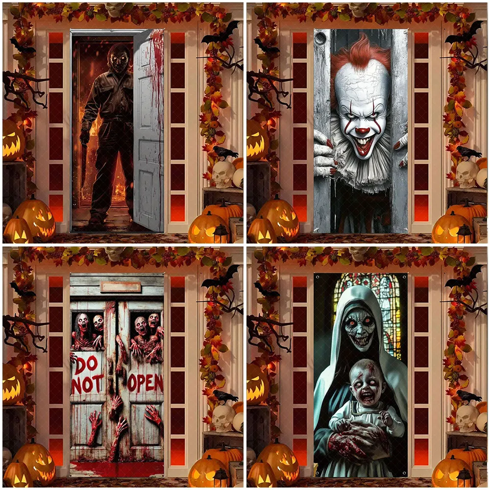 

Scary Halloween Door Banner Terror Day of the Dead Holiday Hanging Backdrop Bloody Horror Party Decorarions Supplies Door Cover