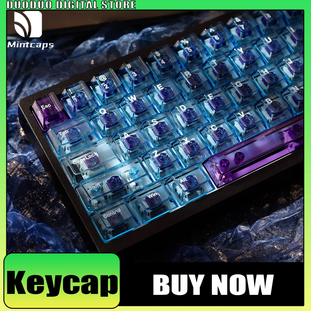 Mintcaps keycaps high-end สีฟ้าวัสดุโปร่งใส sherry PC keycaps สำหรับคีย์บอร์ดเชิงกลสำหรับ wooting PC Gamer Accessories