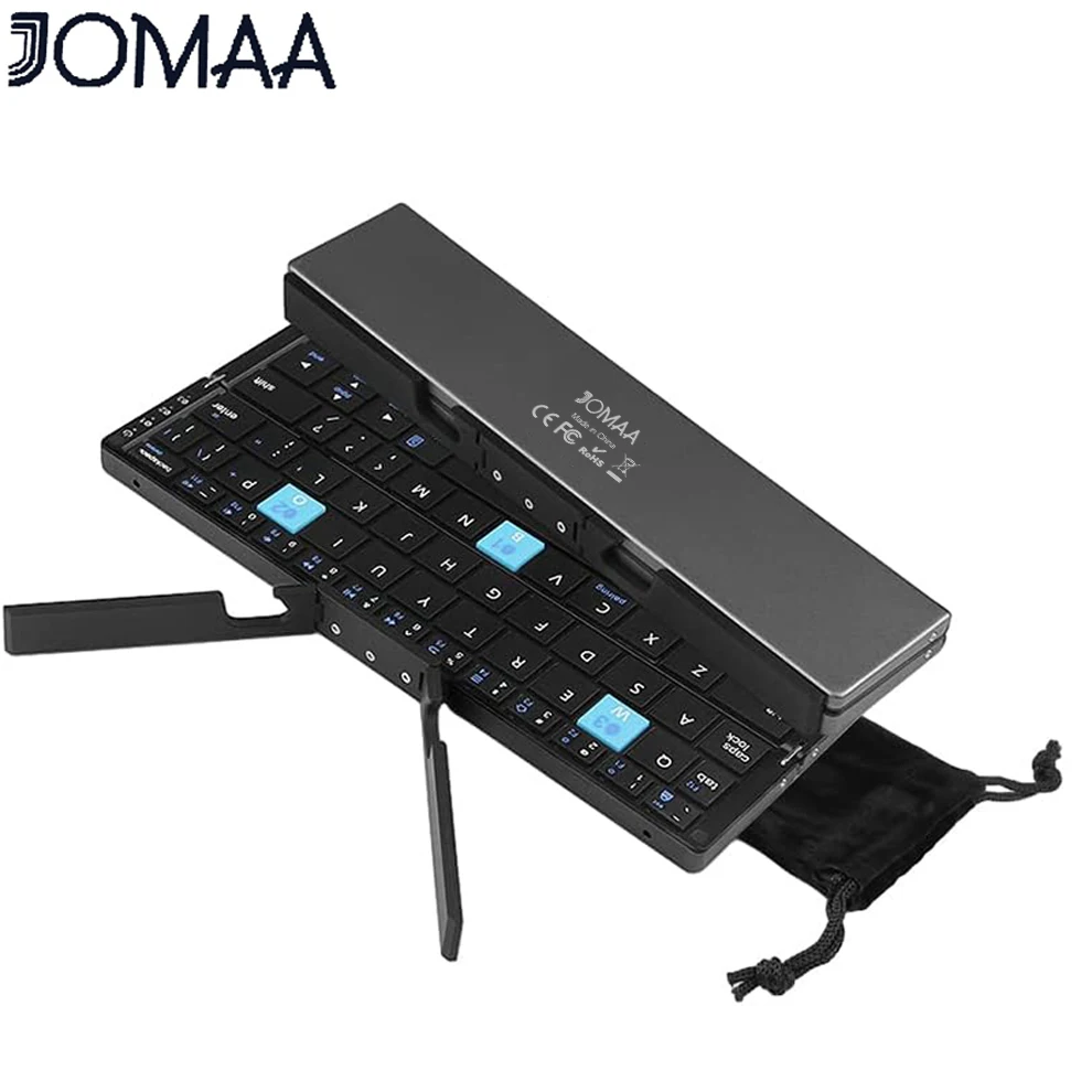 JOMAA Portable Mini Foldable Bluetooth Keyboard for Tablet Phone Laptop Rechargeable Folding Wireless keyboard with Hoder Stand