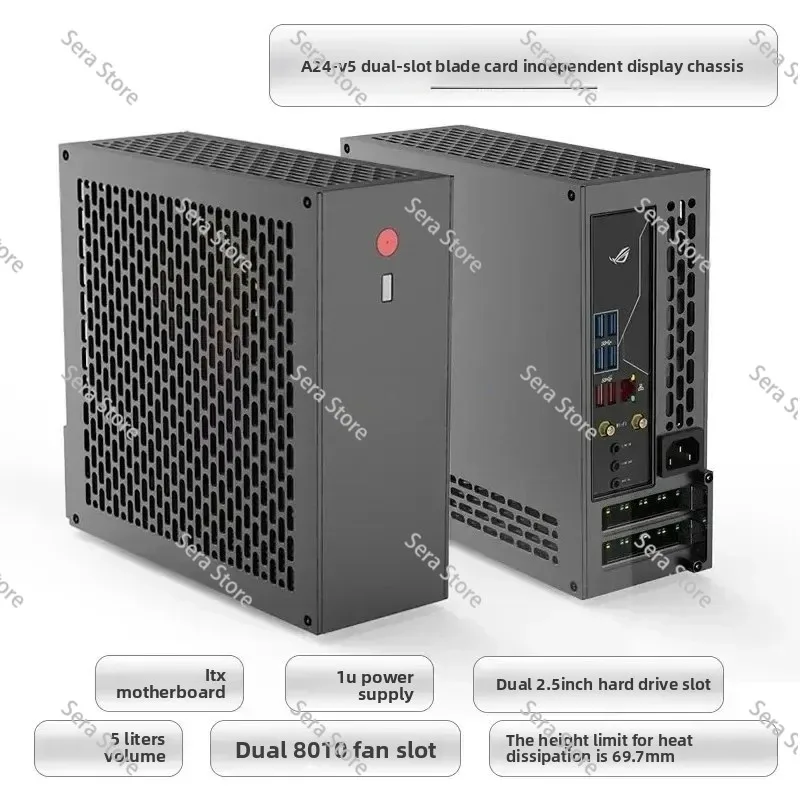5 Litre Mini A24-V5 2.0 Dual Slot Single Display 1u Power Supply Itx Chassis with Double Chamfer