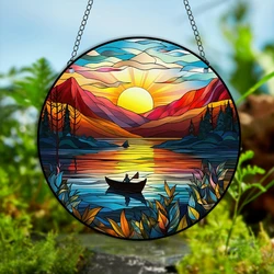 Mountain Printed Acrylic Hanging Sign Suncatchers Stained Window Suncatcher Decoration Families Round Porch Colorful Room Decor