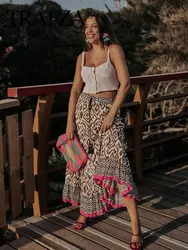 Summer Woman Patchwork Print Skirt Elastic Waist Loose Long Skirts Female Wild Casual Lace Up Women's A-Line Skirt Y2k
