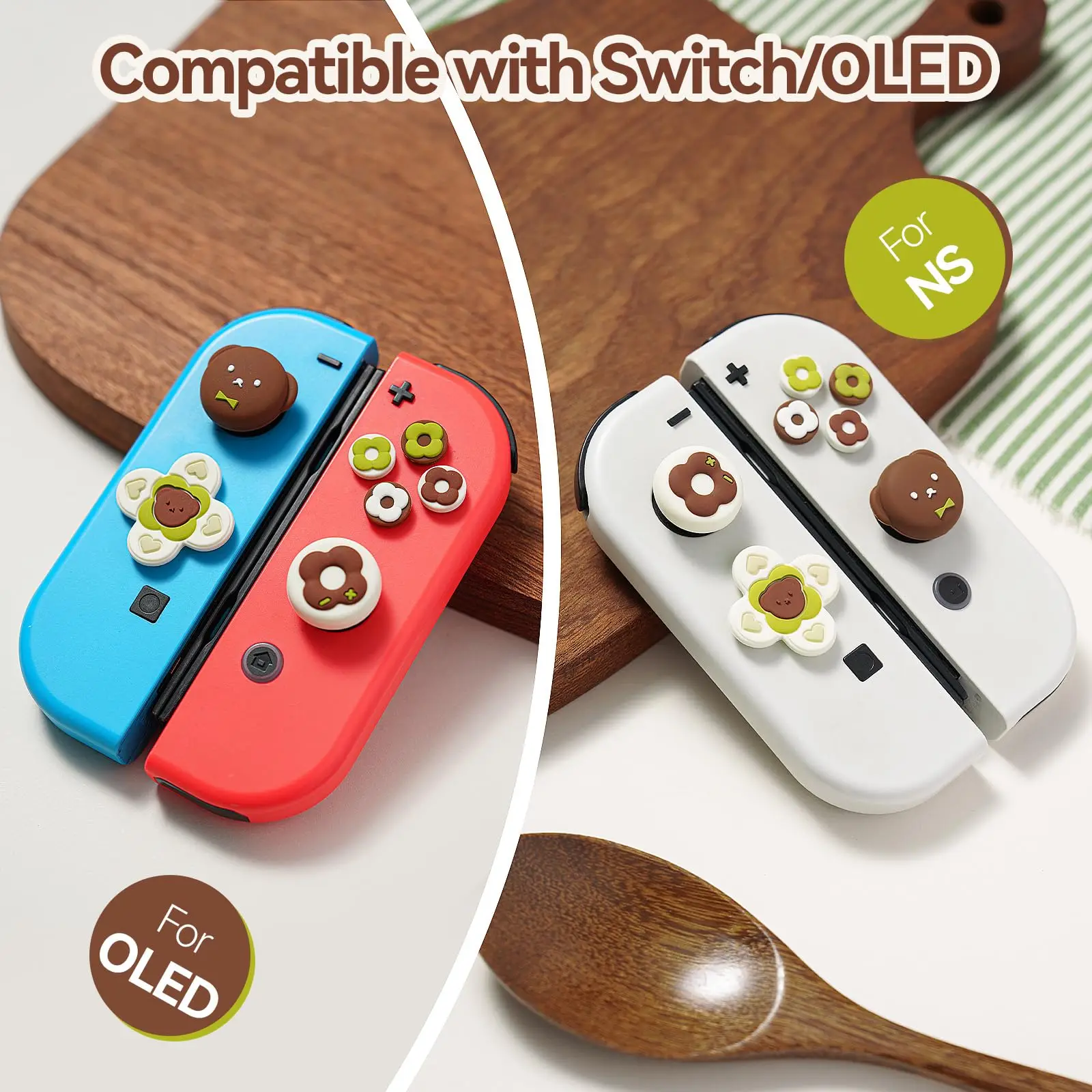 مجموعة أغطية أزرار GeekShare Cross D-Pad قبعات قبضة الإبهام متوافقة مع Switch/OLED، أغطية غطاء أزرار المفاتيح ABXY، كوما دونات