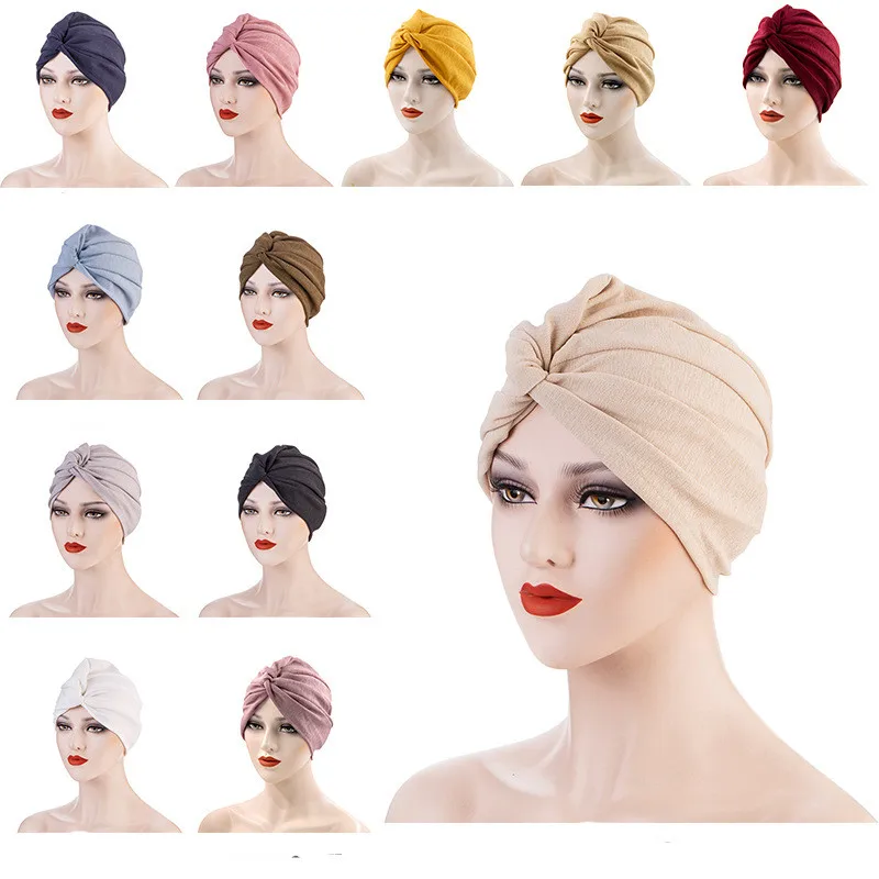 Plain Muslim Women Turban Hat Inner Bonnet India Ready Head Wraps African Auto Geles Aso oke Headtie Hat 12 Pcs/pack