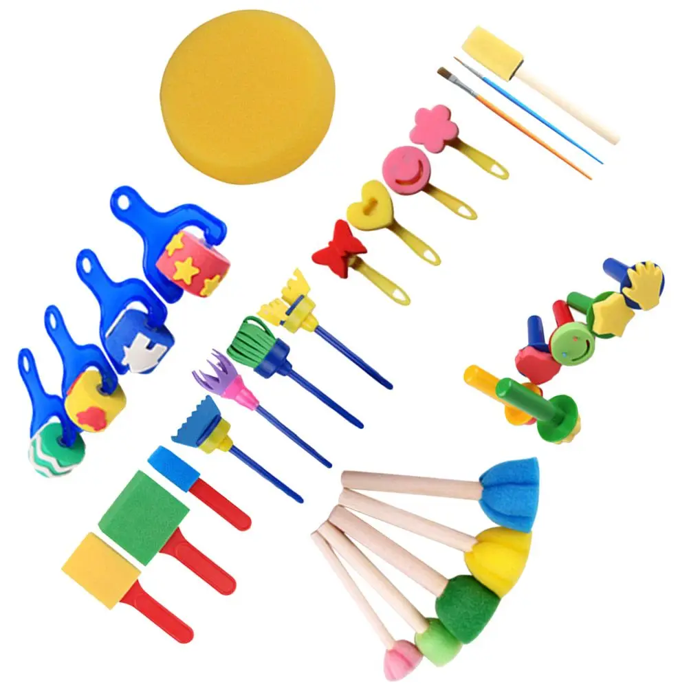 30 Pcs Kids Sponge Painting Tools Lightweight Ergonomic Handle Preschool Kindergarten Supplies Plastic Drawing Brushes