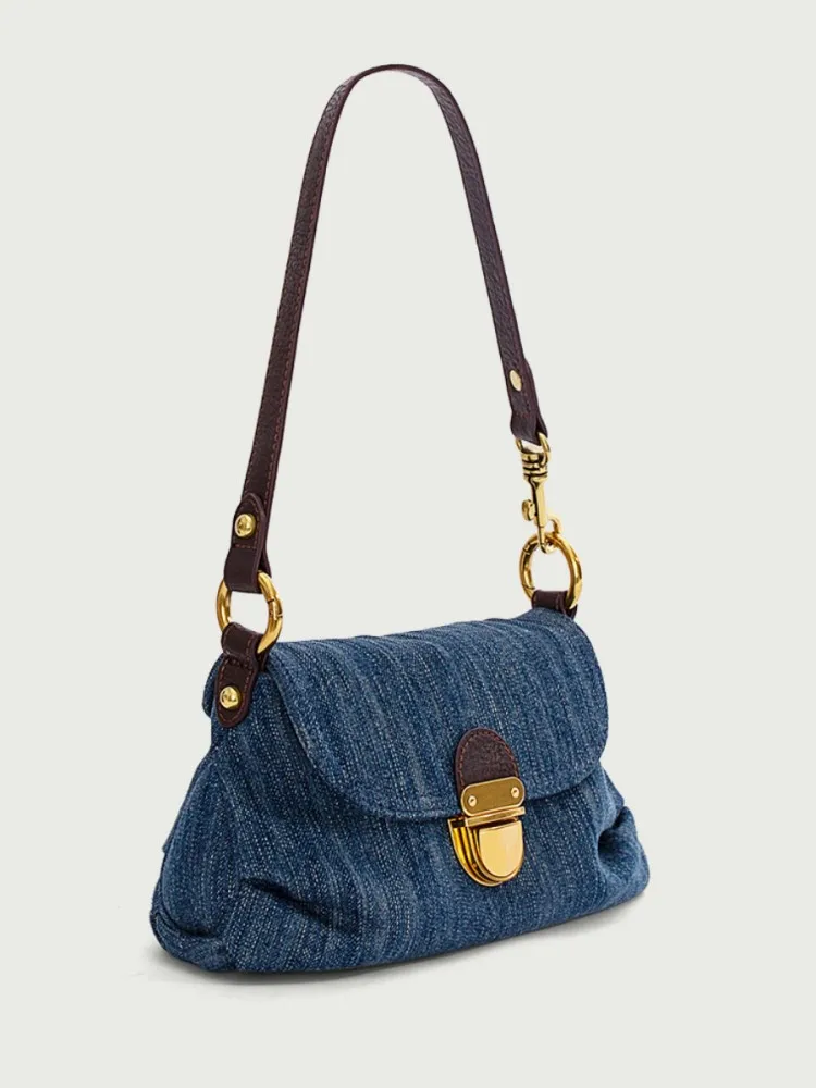 High Quality Denim Medium Antique Underarm Bag Women High Quality Small Pleated Lock Buckle Single Shoulder Channels Handbags