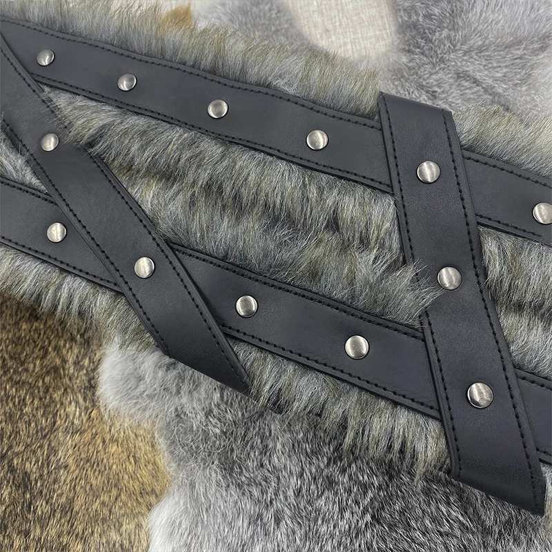 Medieval Viking Knight Wide Belt Faux Fur PU Leather Waist Belt Gothic Nordic Viking Renaissance Armor Cosplay Stage Props