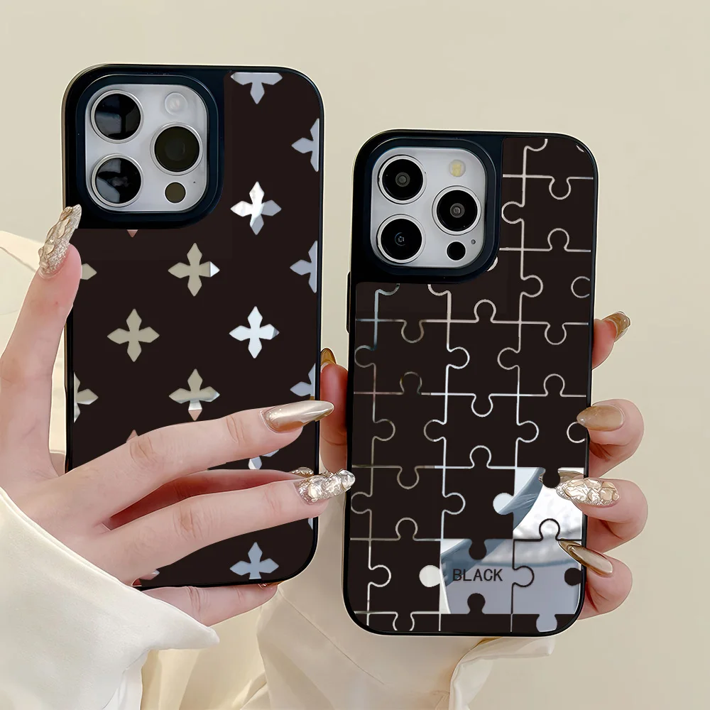 Black Edge Mirror Phone Case For iPhone 16 Pro Case iPhone 14 13 11 17 12 15 Pro Max Shockproof Bumper Soft Silicone Back Cover