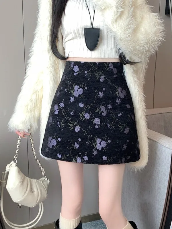 

Корейская женская юбка А-силуэта с высокой талией и цветочным узором, новая весенняя модель в стиле ретро, с вышивкой, утягивающая, короткая, из полиэфирного волокна