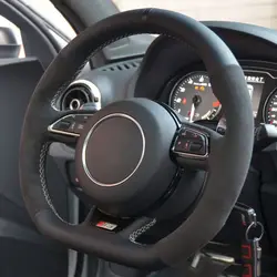 Hand Sewing Non-Slip Black Suede Braid Car Steering Wheel Cover For Audi S3 2014-2017 S5 2012-2016 Car Accessories