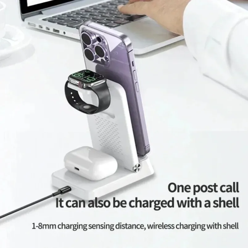 ユニバーサル4in1ワイヤレス充電器、目覚まし時計付き、デュアルコイル、iphone-17-12、腕時計、イヤホン対応、ベッドサイドドック充電スタンド