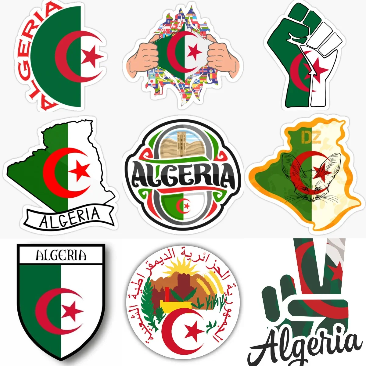 

DZ Algeria Flag Map National Emblem Creative Stickers for Car Bicycle Helmet Window Fridge Wall Decoration Accessories