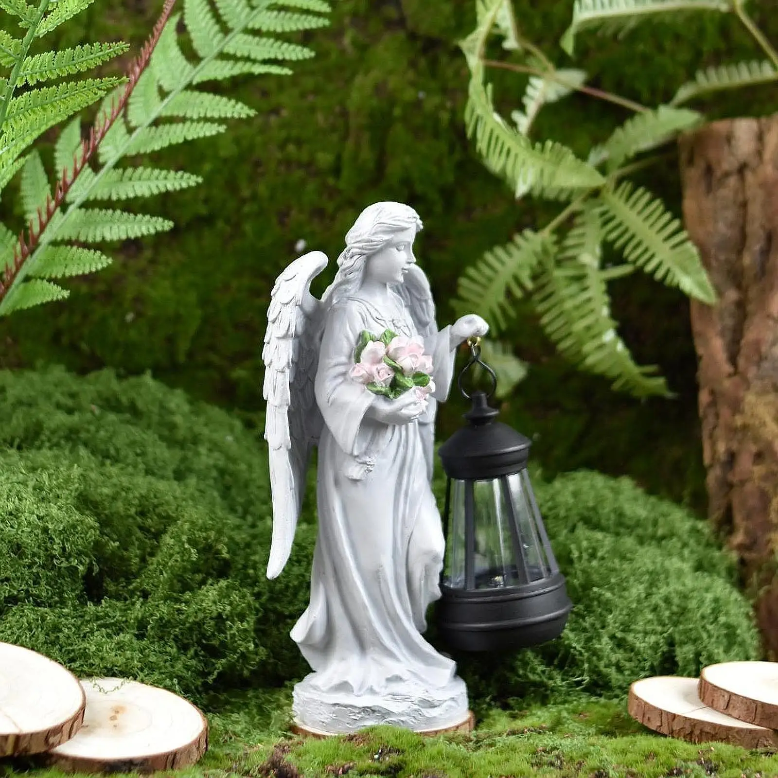 

Angel Figurine with Solar Powered Light 14x7x23cm for Front Yard Patio