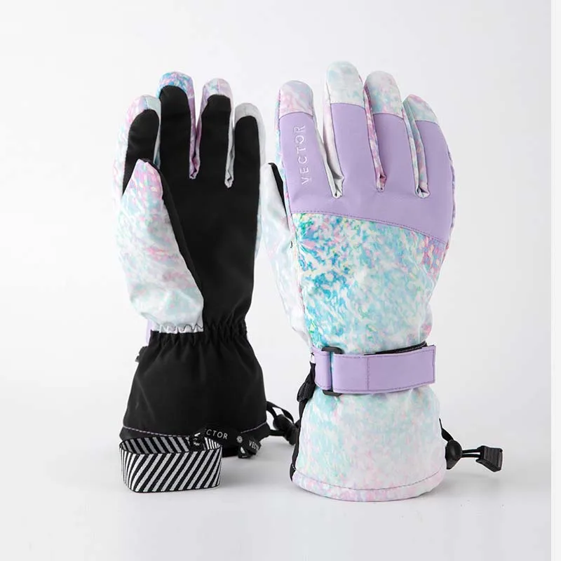 2025 New Winter Warm Print Outdoor Skiing Gloves Windproof Waterproof Plush Boys Children Ski Glove Polyester Sports Girl Gloves