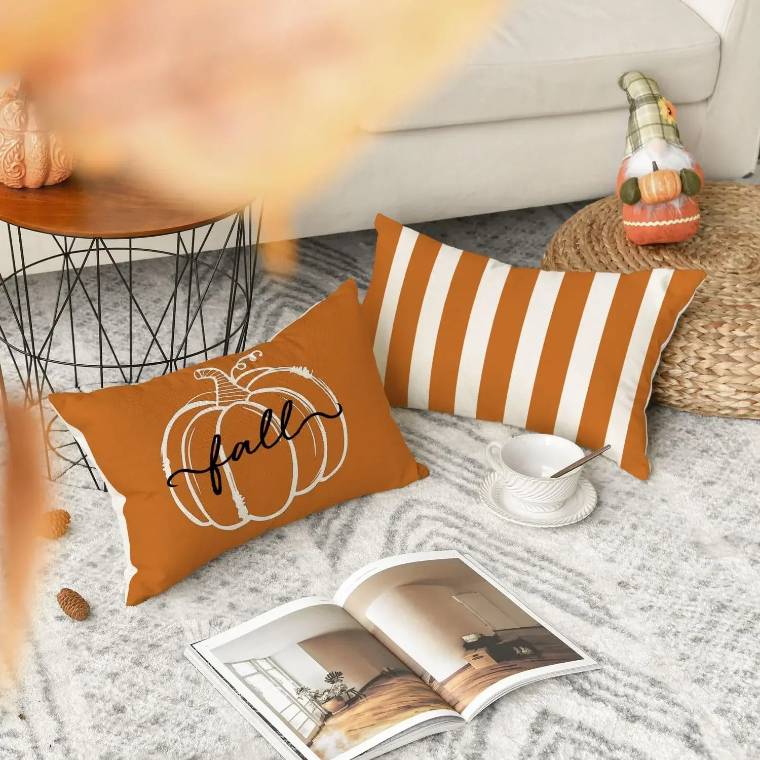 Autumn pumpkin thanks pillow pillowcase, 30X50cm Thanksgiving stripe decorative sofa sand cushion cover