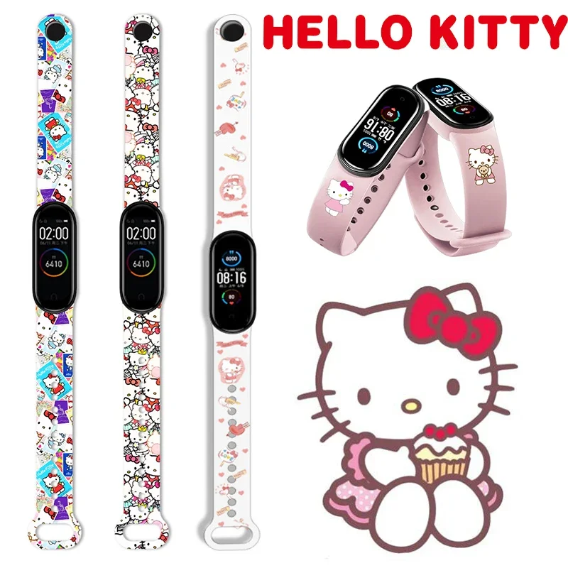 Hello Kitty Anime Cartoon Strap for Mi Band 7 6 5 4 3  Bracelet Strap New Correa for Xiao Miband 7 Strap Smart Watch Wrist Women