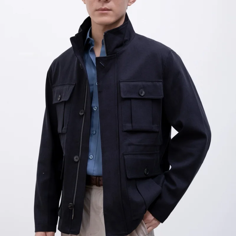 

Italian gentleman high-end, crisp Tencel cotton men's multi-pocket stretch waist casual jacket coat for autumn and winter