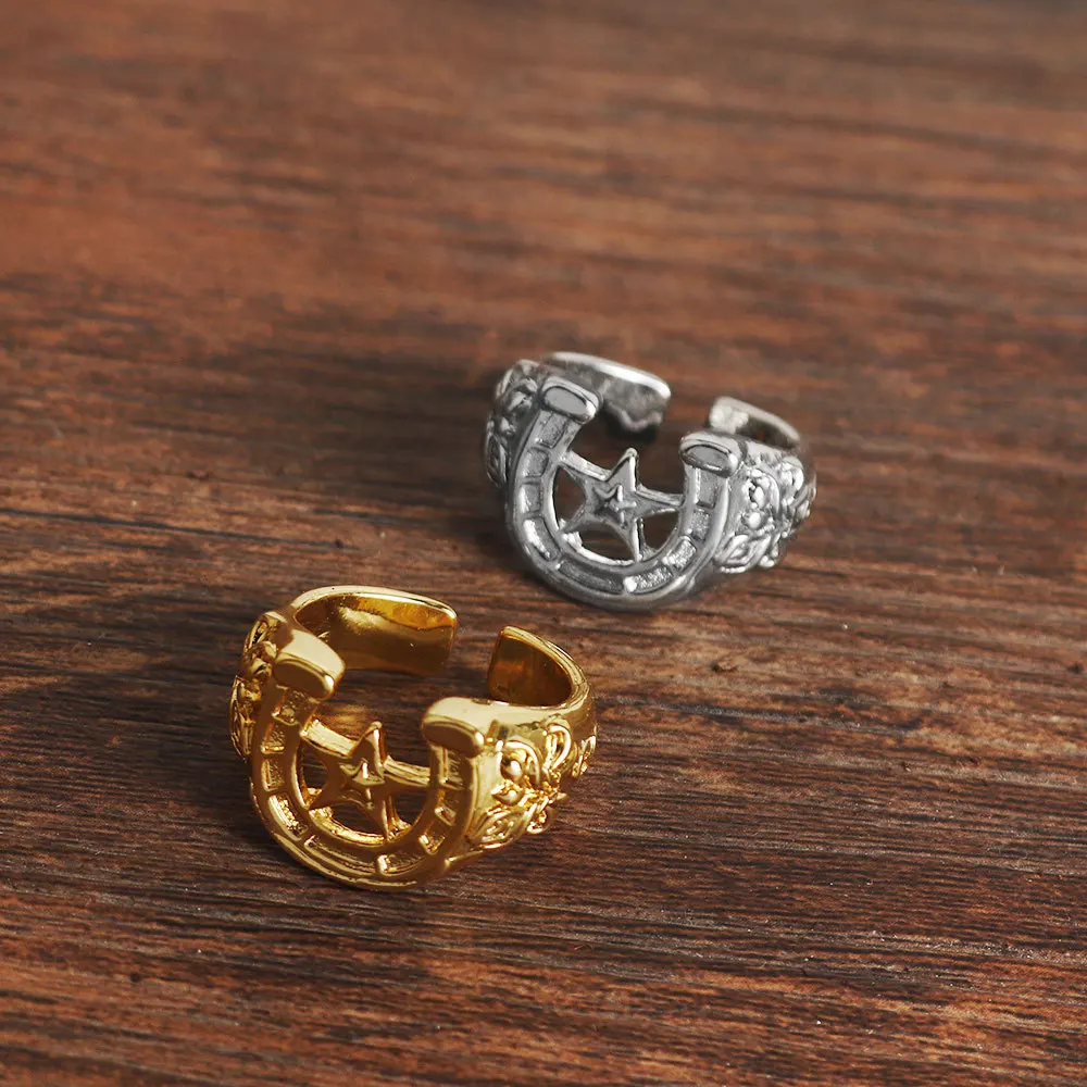Anime JoJo's Bizarre Adventure STEEL BALL RUN Johnny Joestar Cosplay Ring Joe Kid JOJO Unisex Horseshoe Adjustable Ring Jewelry