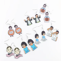 Cartoon Burger Shop Acrylic Hoop Earrings For Women Jewelry Flat Back Chef Man Charms Accessories Gifts
