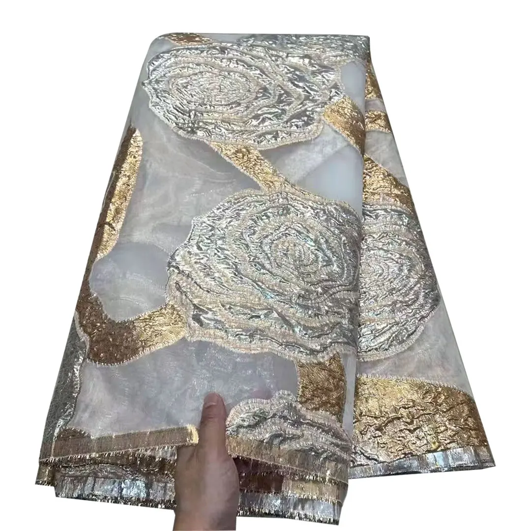 

Newest African Brocade Lace Fabric Nigerian Gild Jacquard Lace Fabric Luxury Sew for Women Wedding Party Dresses