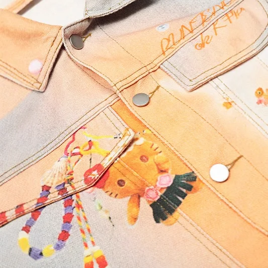 American Contrast Color Coats Women Denim Stitching Jackets Autumn Design Sense Fashion Age-reducing Lapel Loose Street Hipsters