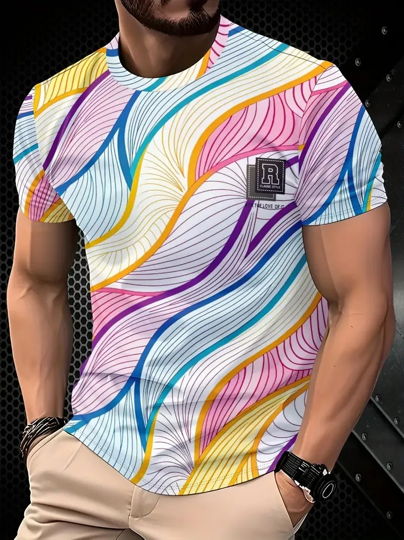 Men's Sports Contrasting Pattern 3D Printed Men's T-Shirt Fashion Short-Sleeved Breathable T-Shirt