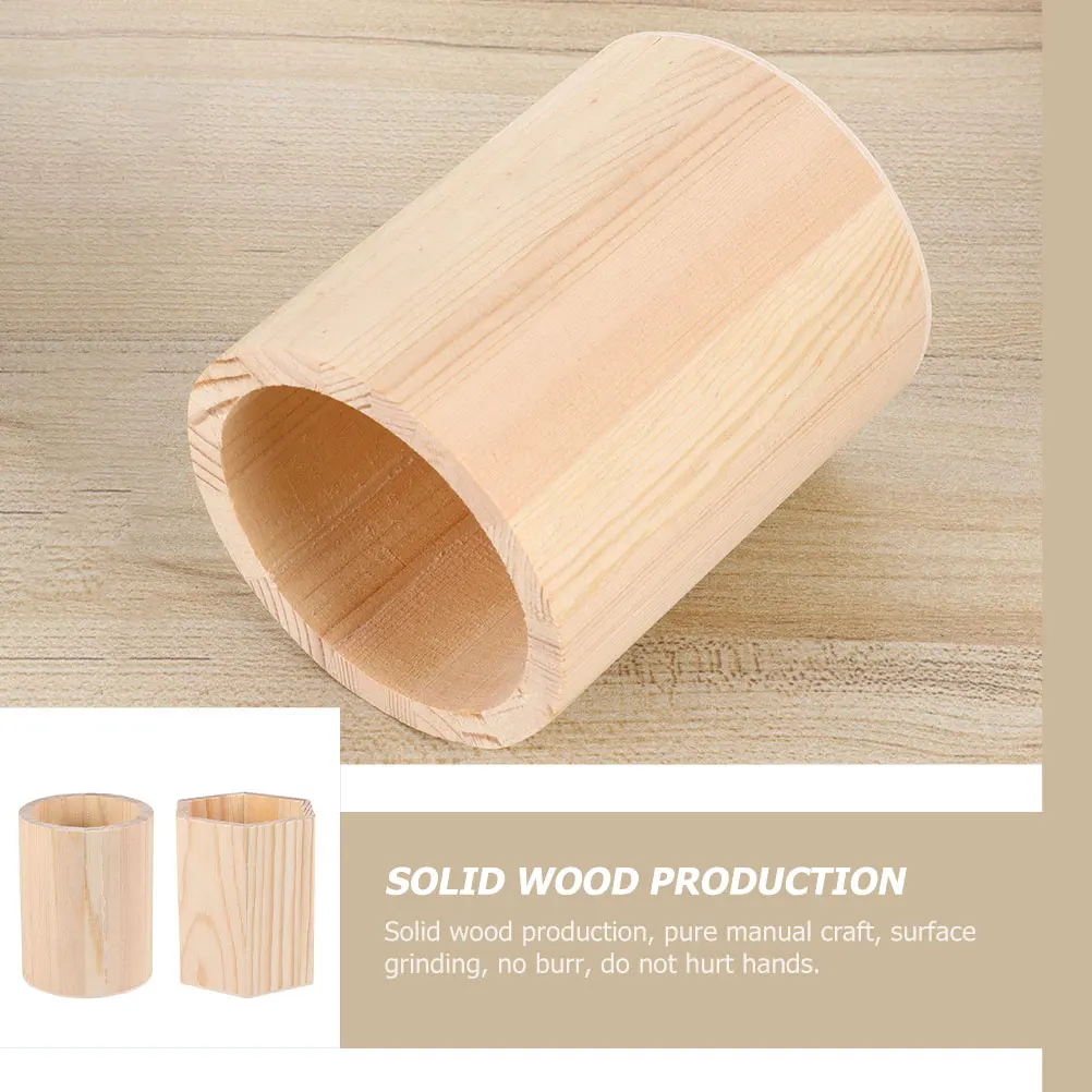 

2 Pcs Storage Box Pine Pen Holder Office Holders Wooden Makeup Tools Containers