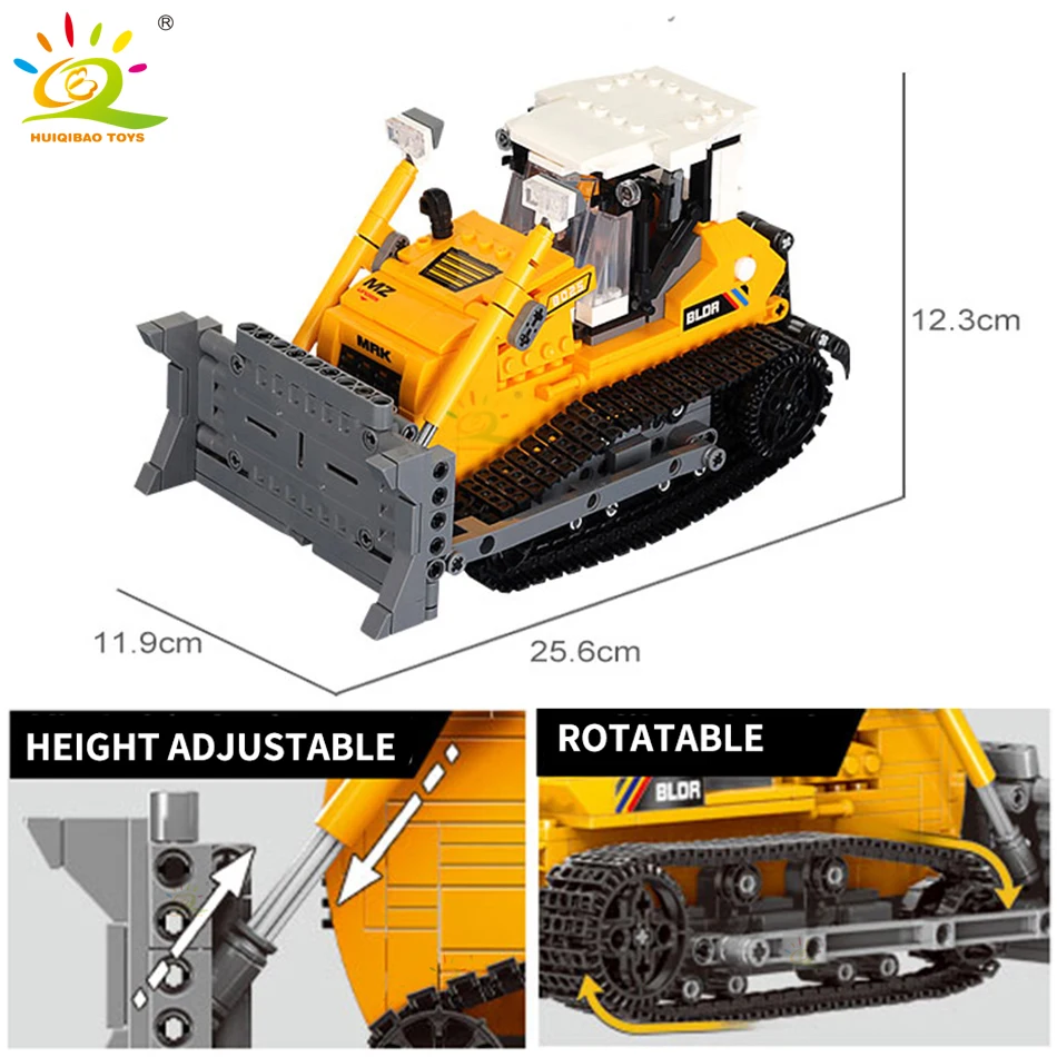 HUIQIBAO Engineering Truck Building Blocks Vehicle Excavator Bulldozer Crane Car Bricks City Construction Toys For Children Boys