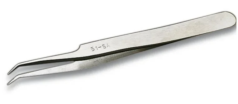 Precision Tweezers 51SA Pointed Thin Elbow 30 Degrees 115mm Stainless Steel Rust-proof Acid-resistant Tweezers