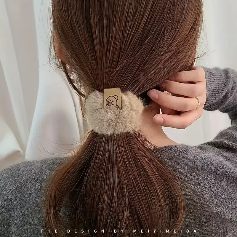 3-teiliges Set aus Plüsch-Haarbändern mit Wintermotiven, bezaubernd | Hochelastisches, niedliches Pferdeschwanz- und Hasen-Haaraccessoire-Set für Mädchen – Detail 2