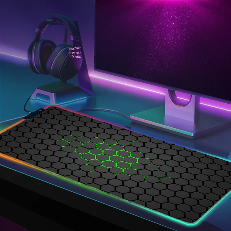 

Geometric Backlight Gaming Mousepad Desk Rug RGB Gamer Mousepads Mouse Pad LED Non-Slip Rubber Mouse Mats Keyboard Mat