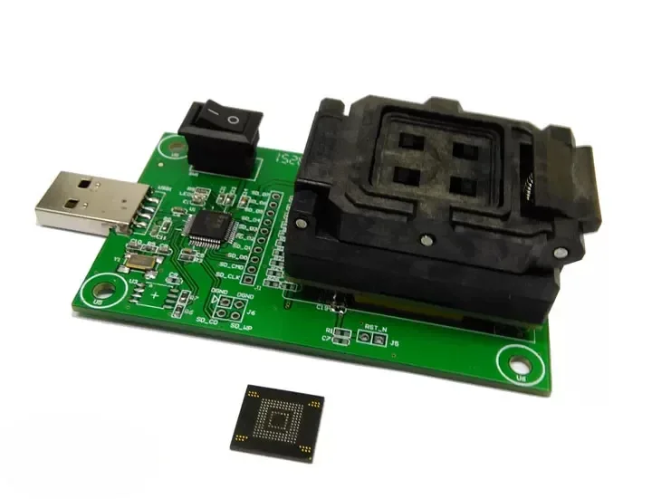 EMMC153/169, toma de prueba flip-flop, Banco de palabras, usb l, toma de programación, BGA153/169, toma burn-in de limpieza de palabras