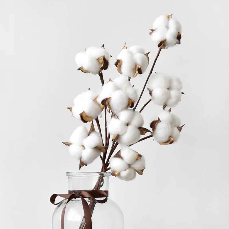 10pcs Cotton Head Natural Dried Flower Artificial Flower Cotton Home Christmas Decor DIY dried cotton bunch flower arrangement