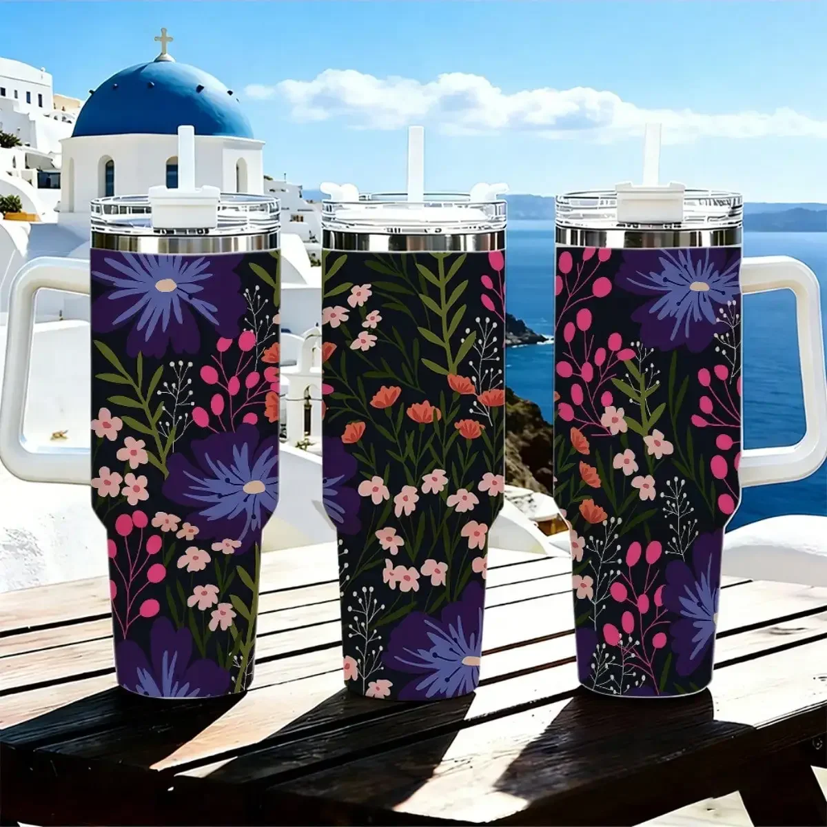 40oz Vacuum Insulated Stainless Steel Accompanying Cup With Straw Cap And Handle - Leak-Proof Design For Automotive, Sports, Beach, Travel - Reusable Hot/Cold Drink Cup For Men's Gifts, Graduation Gifts, Office Gifts, And Outdoor Activities