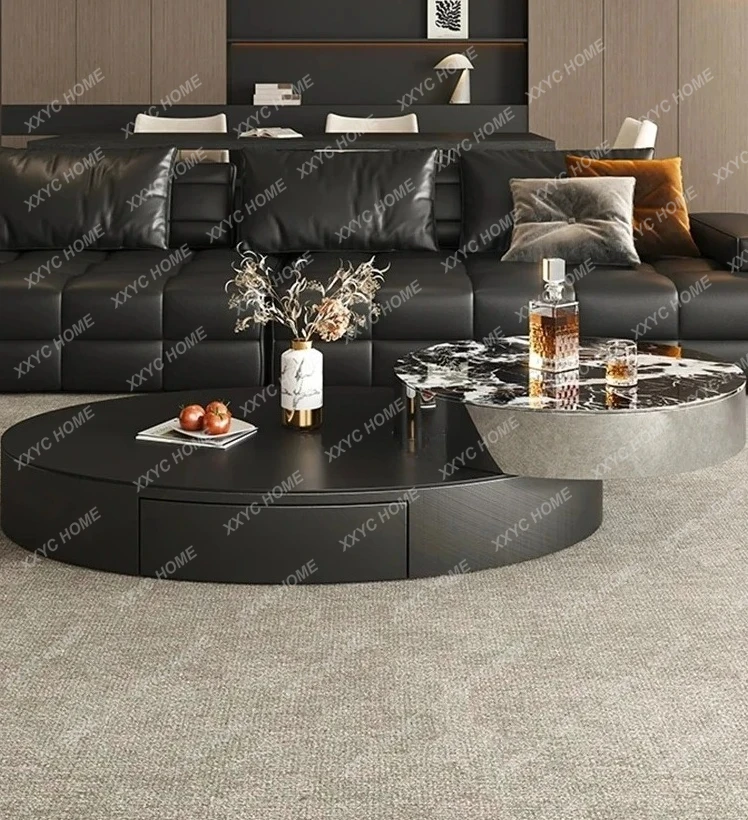 Llight luxury coffee table combination oval rotatable premium black versatile coffee table living room home