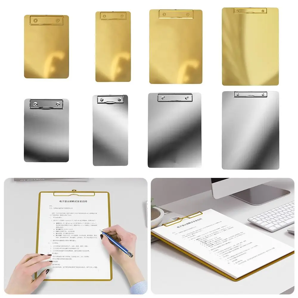 

Stainless Steel A4/A5 File Folder Hard Gold/Silver Writing Clipboard Multifunction Memo Clip Board Clips Restaurant