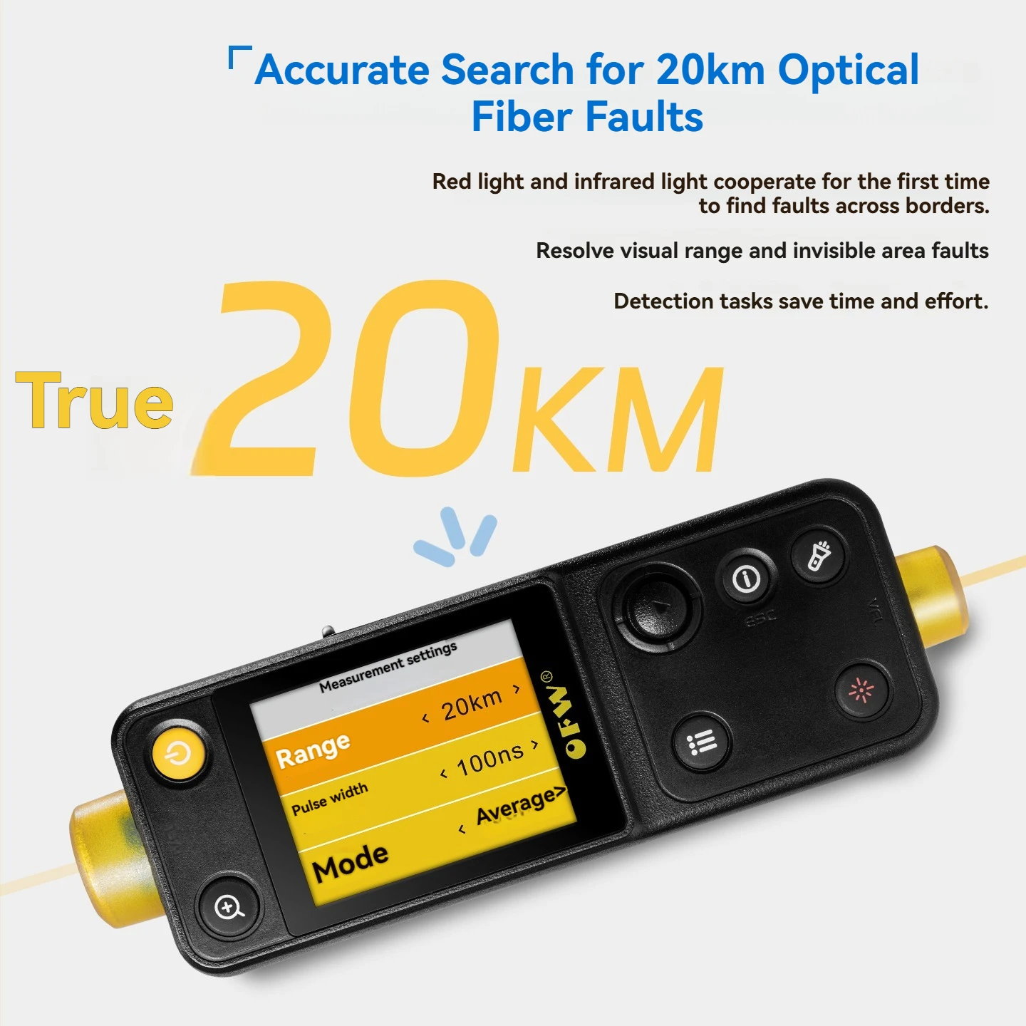 OFW Localizzatore di guasti ottici 20KM Supporto OTDR gestito Test di fibra attiva Fibra Ranger FTTB FTTH Tester del punto di interruzione Misuratore VFL 10MW