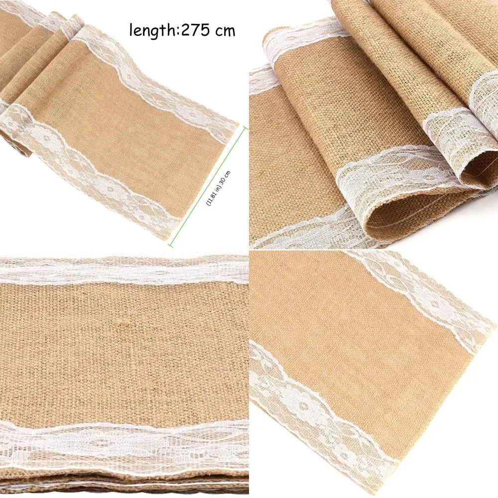 

Rustic Burlap Table Runner with White Lace, 12x108 Long for Wedding, Thanksgiving, Christmas, Birthday Parties