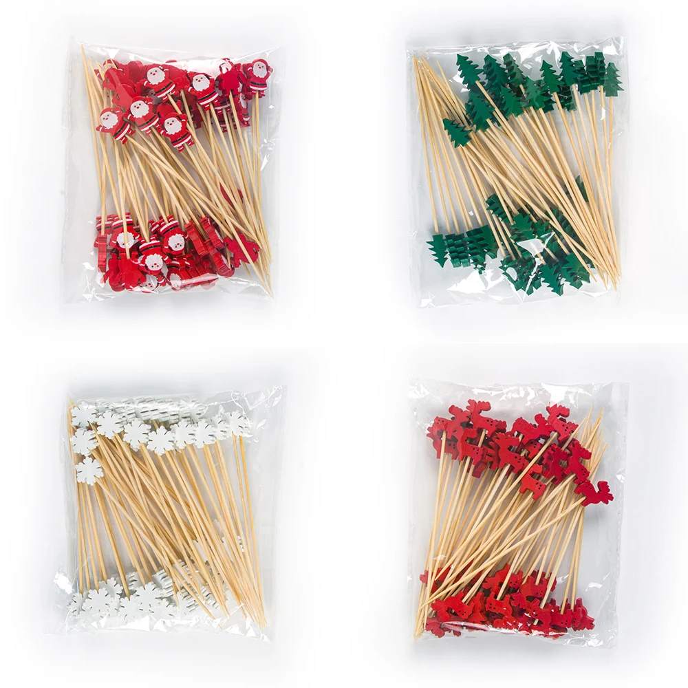 50pcs Christmas Food Picks Toothpicks Dessert Buffet Salad Fruit Fork Cake Muffin Xmas Party Sticks Xmas Decor Noel navidad 2023