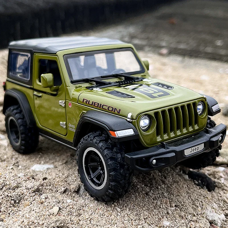 Jeeps-Wrangler Rubicon Off-Road Alloy Model Car Toy para crianças, fundição de metais, som e luz, brinquedos para veículos, 1:32